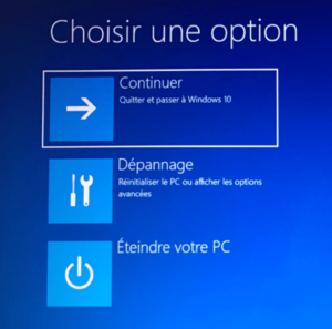 options de dépannage Windows 10