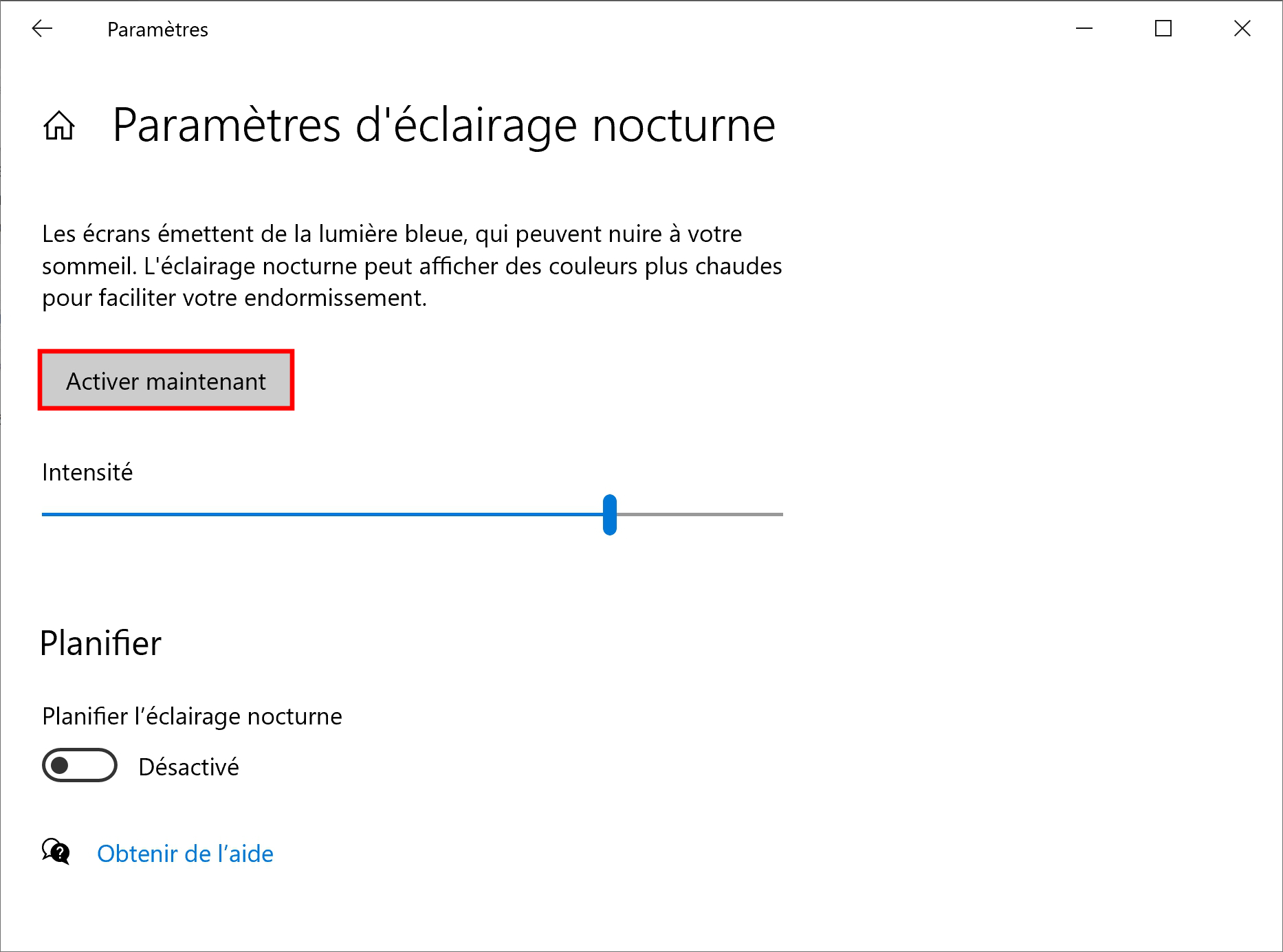 Activer le mode de nuit sur Windows 10