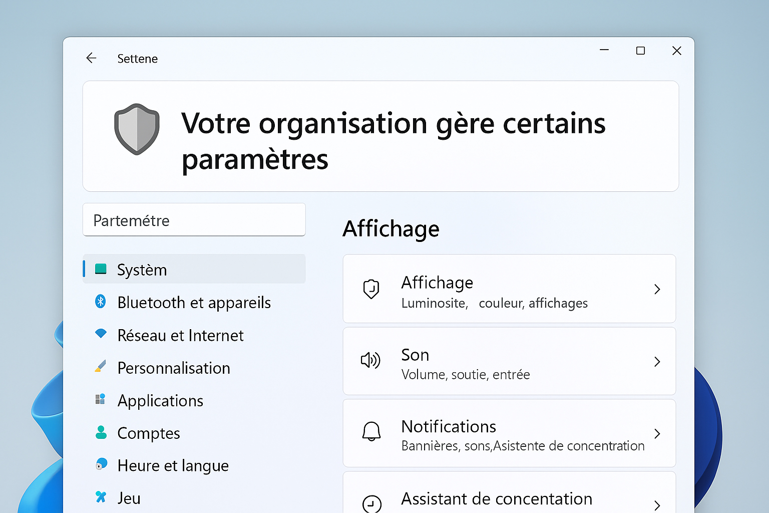Résoudre le message "Votre organisation gère certains paramètres" Résoudre le message "Votre organisation gère certains paramètres"