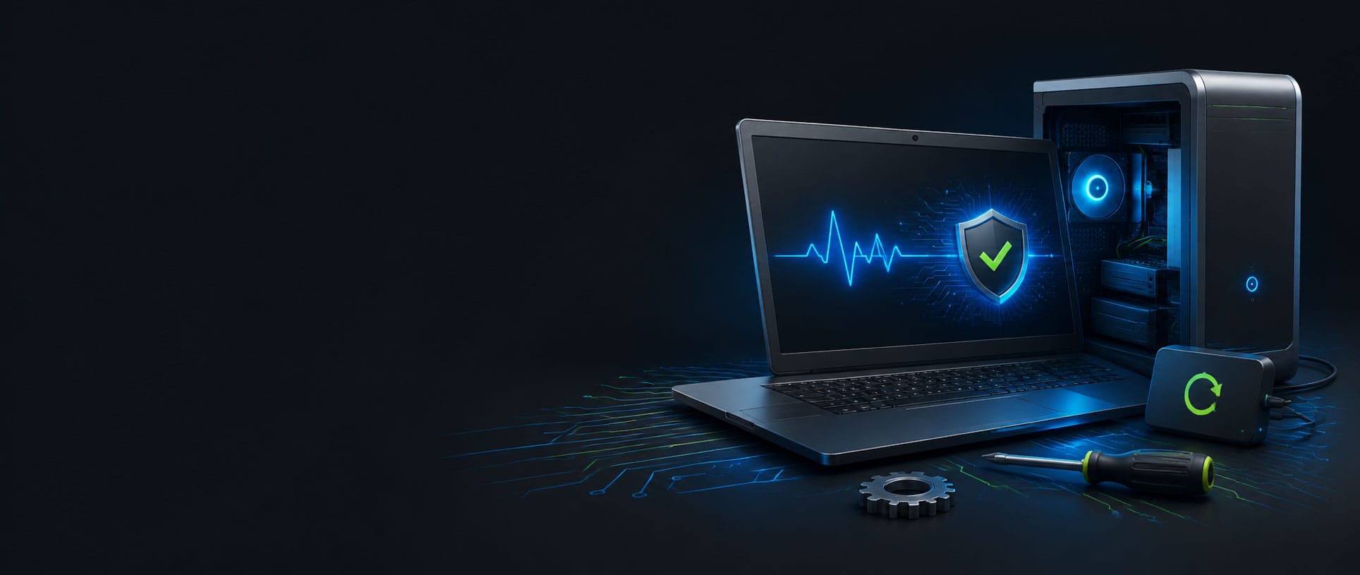 Ordinateur portable et PC représentant un service de dépannage informatique à Bienne