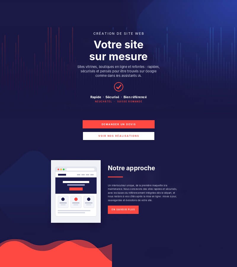 Maquette de site internet sur mesure, rapide et sécurisé, conçue à Neuchâtel